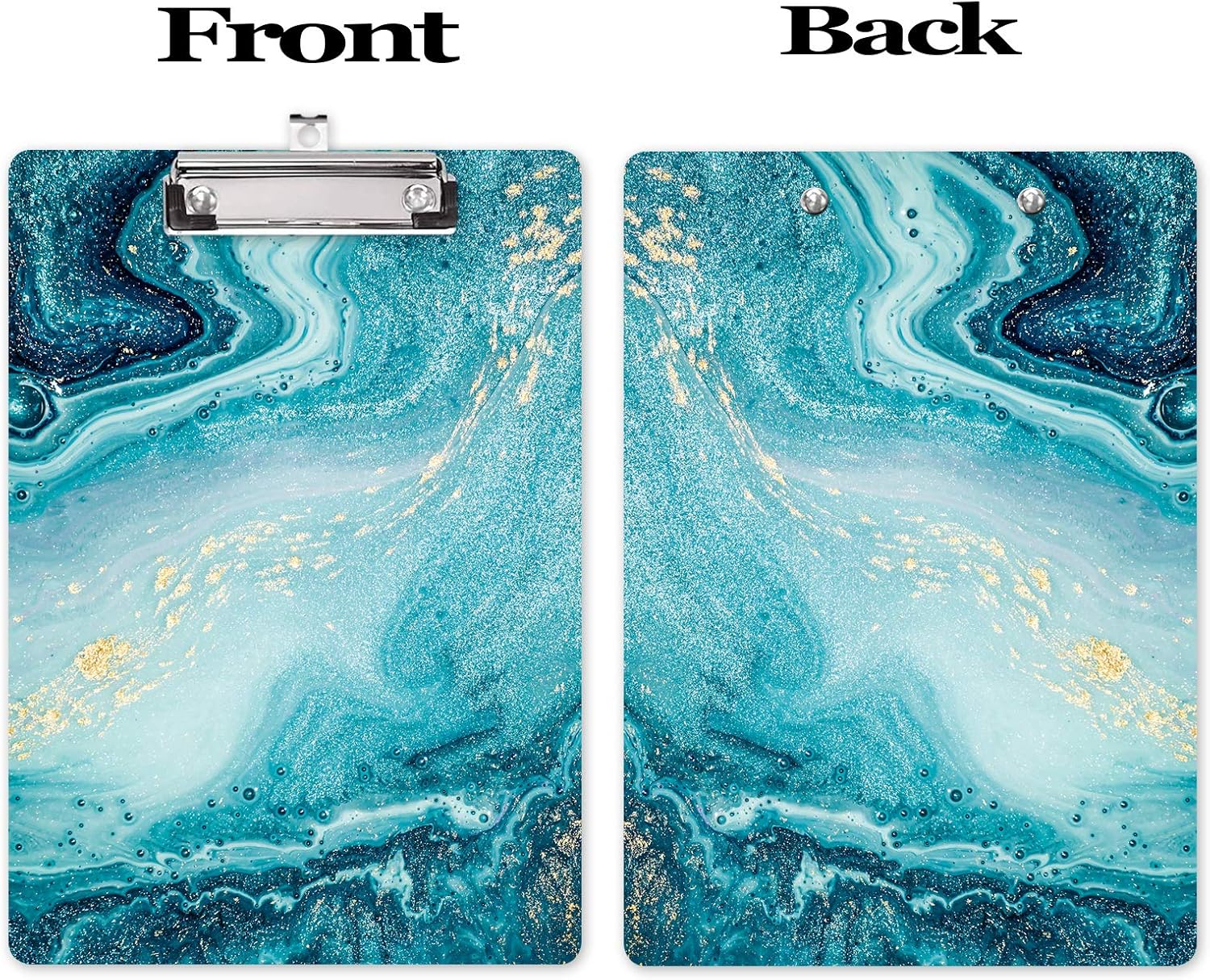 Hongri Clipboard, Fashion Design Letter Size Wooden Clipboards for Students, Women, Man and Kids, Cute Custom Pattern, A4 Standard Size 9" x 12.5" with Low Profile Metal Clip, Teal Marble : Office Products