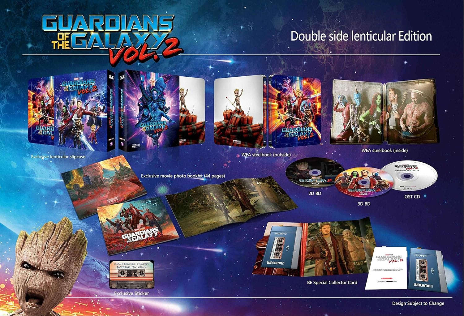 Amazon Com Guardians Of The Galaxy Vol 2 3d Blu Ray 2d Blu Ray Blufans Ultimate Edition Steelbook Double Lenticular Edition Region Free Sold Out Movies Tv