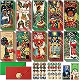 Moinchore 30 Sets Christmas Money Envelopes for Cash African American Money Holder Religious Envelopes Black Santa Christmas Christian Gifts with Stickers for Xmas Nativity Winter Holiday Church Favor