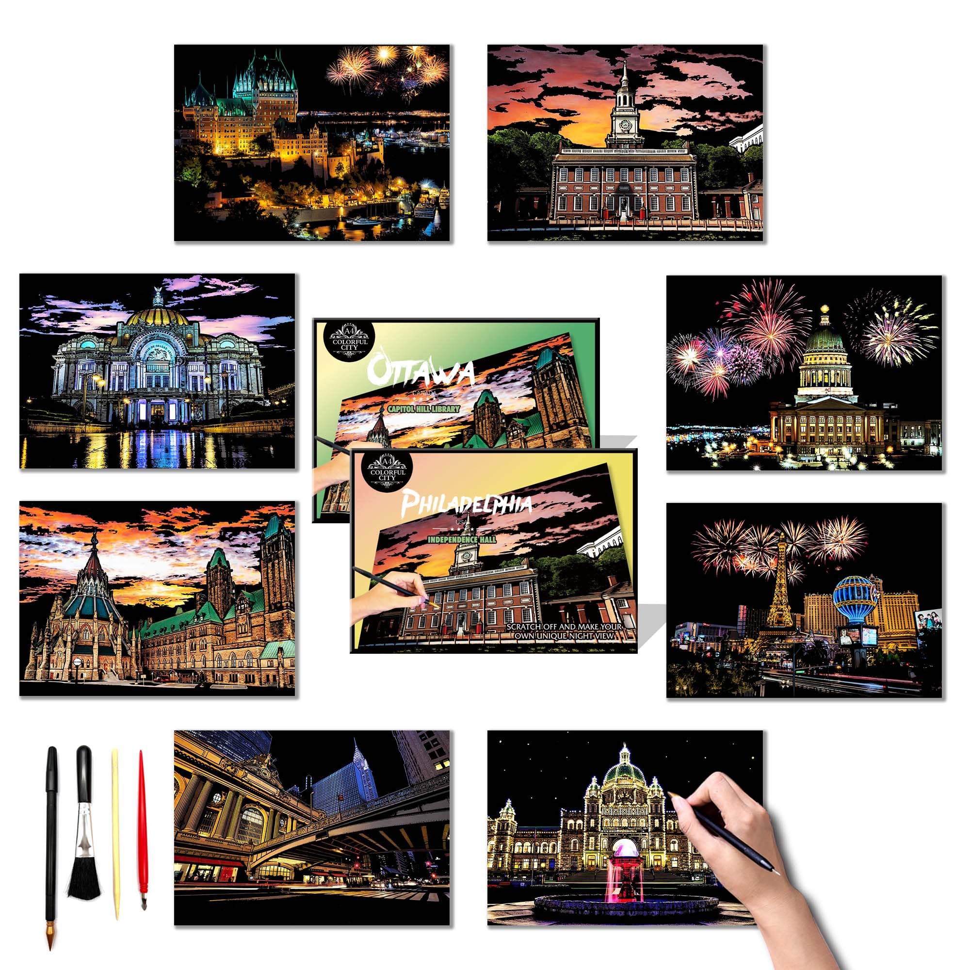 DESINIK Scratch Painting Art Paper - Scratch Art for Adults & Teens: Premium DIY Craft Kit with Tools - Creative Adult& Teens Crafts for Home Decor & Stress Relief（Canada & America） A4 — image 1