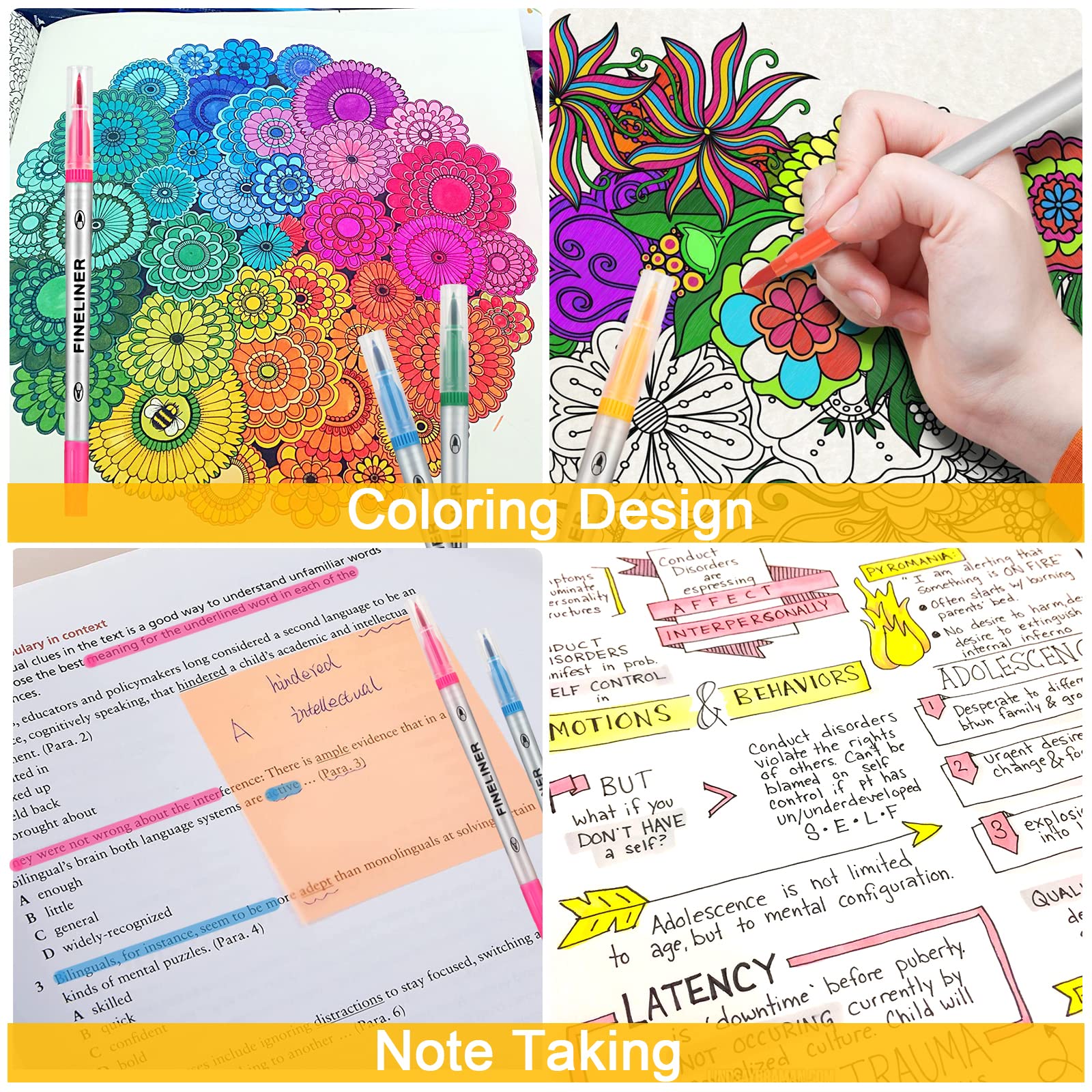 JFSJDF Dual Tip Marker Pens, 12 Colors, Fine & Brush Tips, Coloring, Drawing, Artistic Activities for Adults