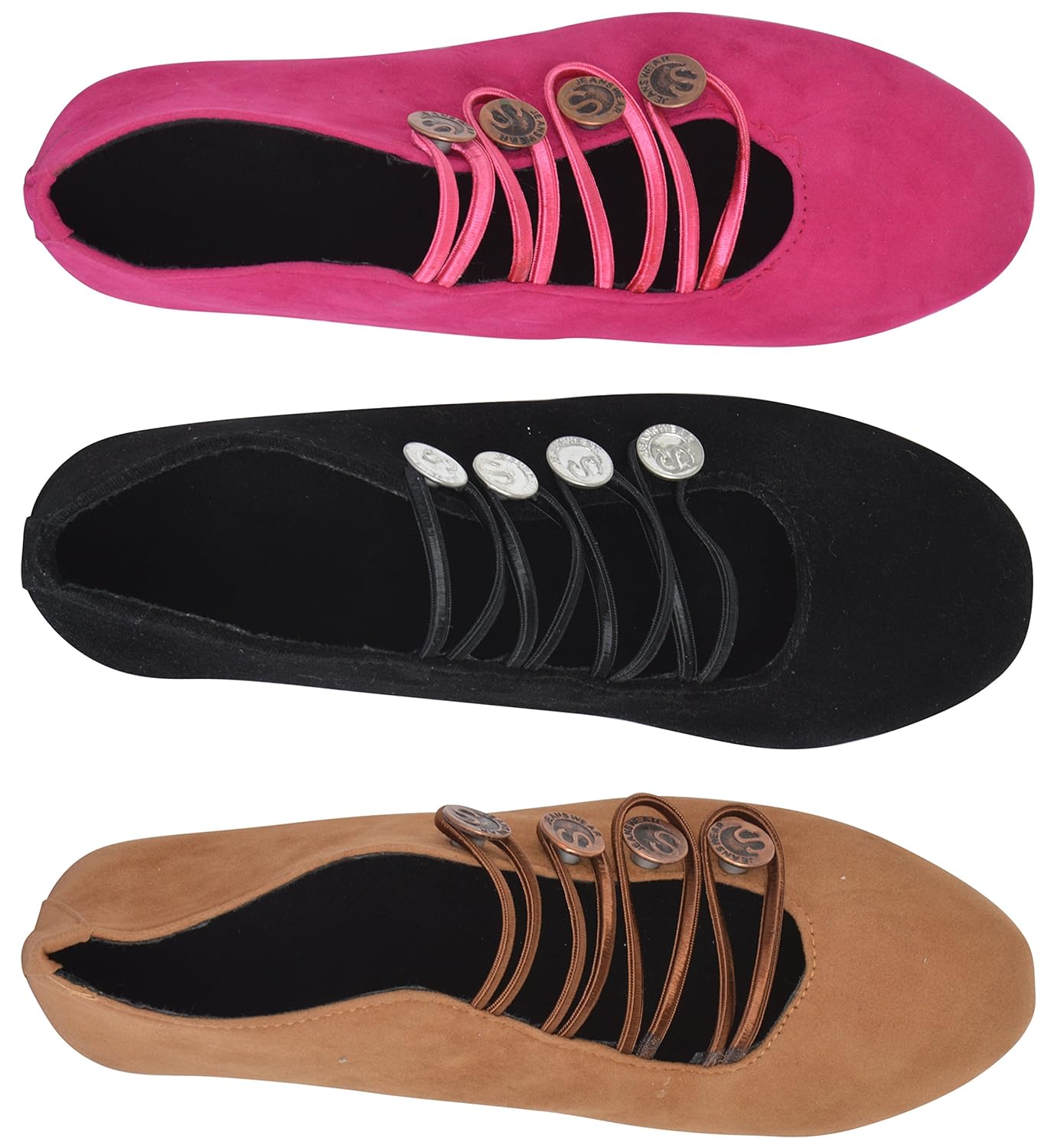 ampereus women's party ware belly 3 pc pack in pink/brown/black