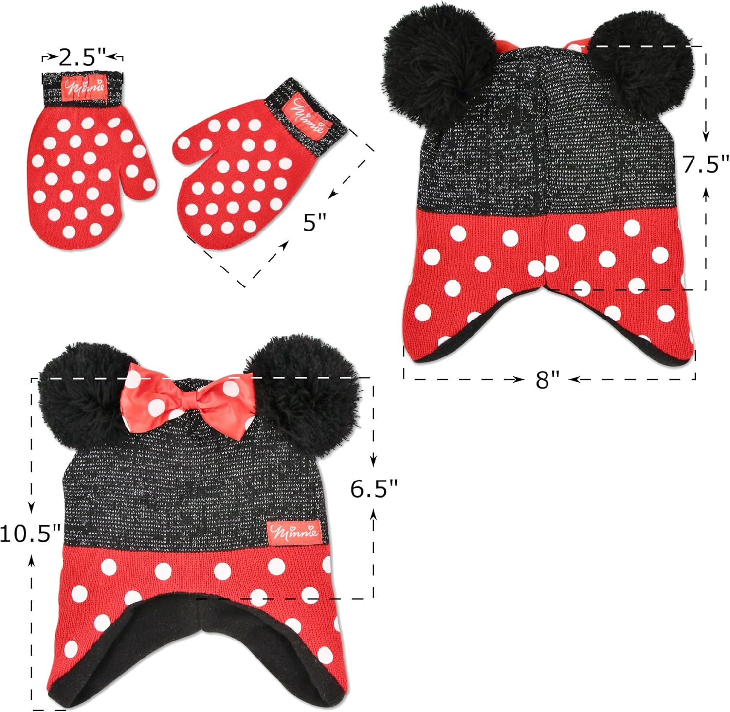 Disney Girl Winter Hat Set, Minnie Mouse Kids Beanie and Gloves Or Mittens for Age 4-7: Clothing