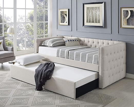 Amazon Com Best Master Furniture Laura Tufted Daybed Trundle