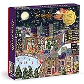Galison Presentville 500 Piece Holiday Foil Puzzle Featuring Beautiful Artwork of A Cozy and Festive City Scene by Joy Laforme