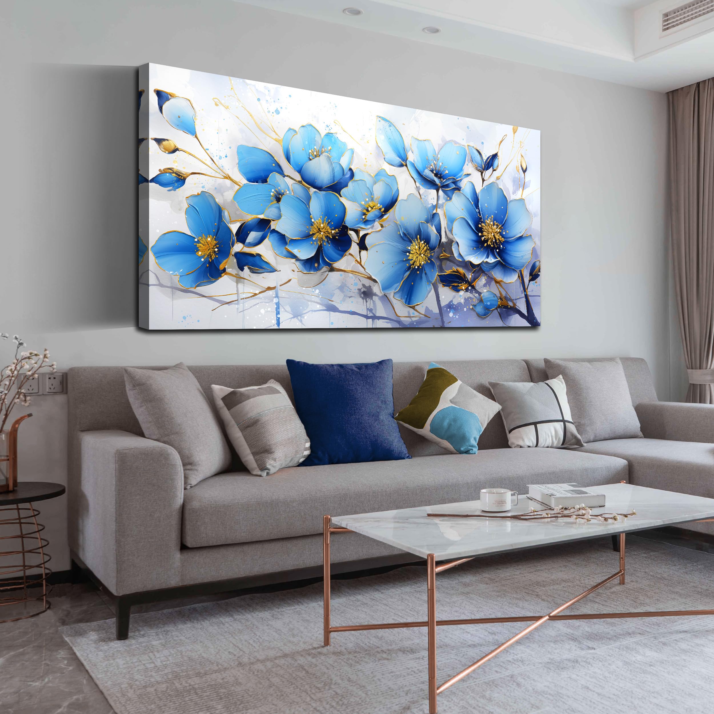 Blue Flower Canvas Wall Art Large Framed Flower Theme Canvas Prints ...