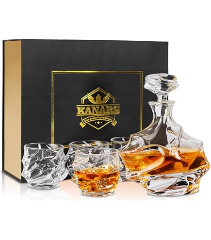 Crystal Whiskey Decanter Set For Men, Premium 37 Oz Decanter With 4 Whiskey Glasses, Whiskey Stones, Tongs - Classic Liquor Decanter For Scotch, Bourbon, Vodka, And More - Perfect For Home Bar