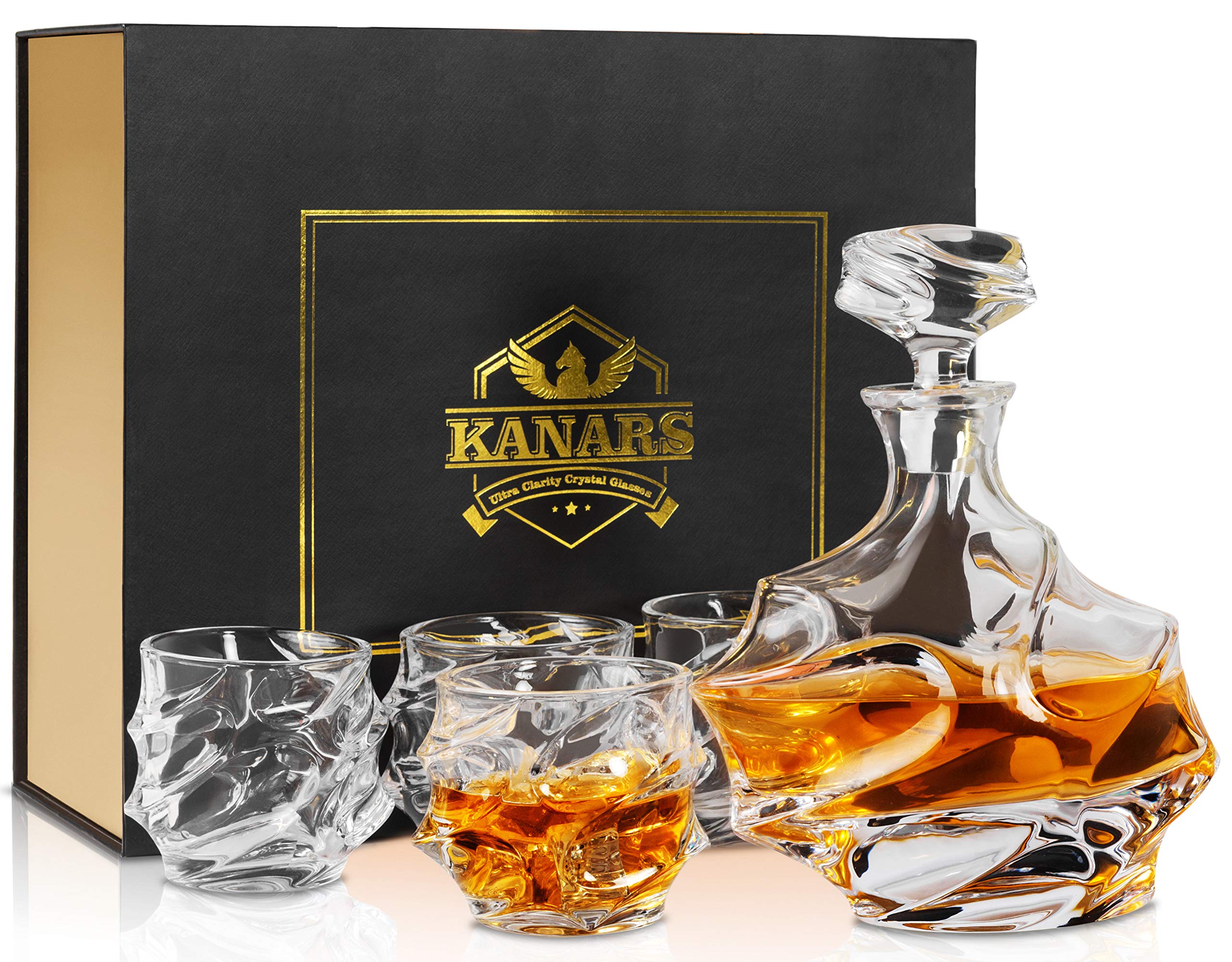 Photo 1 of KANARS Crystal Whiskey Decanter Set, 27 Oz Emperor Decanter with Old Fashioned Glasses for Liquor Bourbon Scotch Tequila Snifter, Unique Christmas Gifts for Men Dad Grandpa Brother Adult