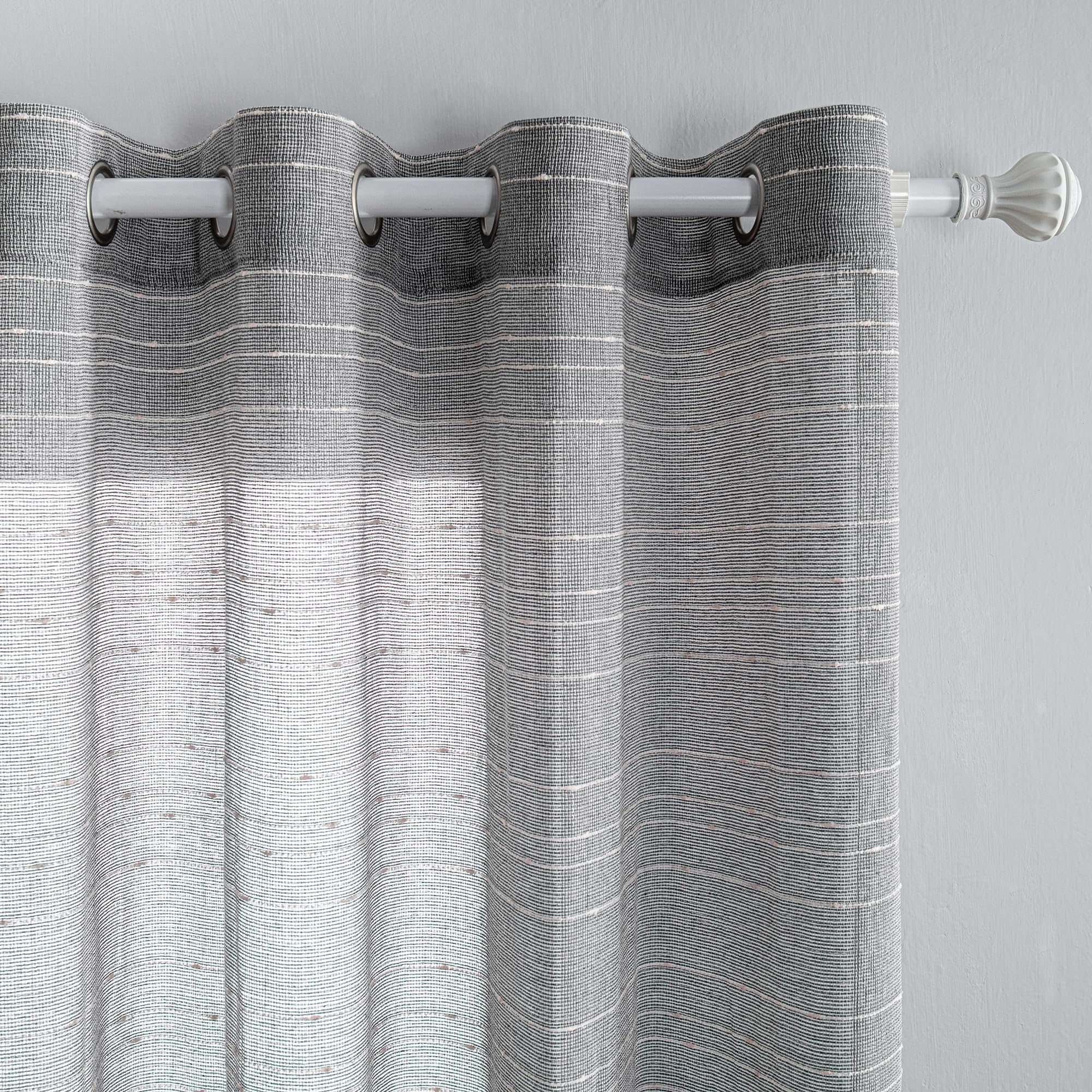 MYSKY HOME Curtains with Eyelets Living Room Voile Curtain Modern Curtain Set of 2 Bedroom White Striped Pattern Curtain Semi-Transparent Stripes H 175 x W 140 cm, Dark Grey