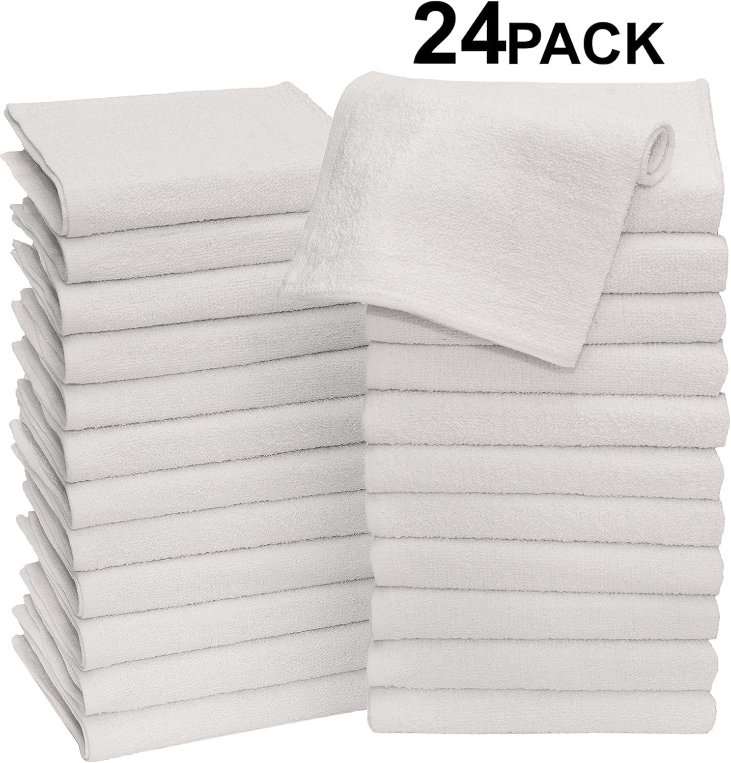 COTTON CRAFT 24 Pack Wash Cloth Set 12x12 White Pure