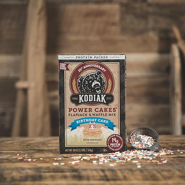 KODIAK POWER CAKES, PANCAKE & WAFFLE MIX, BIRTHDAY CAKE, HIGH PROTEIN, 100% WHOLE GRAINS, (PACK OF 1)