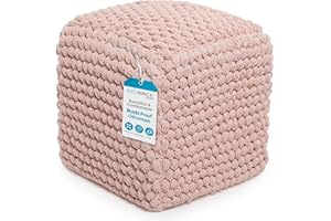 BIRDROCK HOME Buds Pouf Foot Stool Ottoman - Knit Bean Bag Floor Chair - Cotton Braided Cord - Great for The Living Room, Bedroom and Kids Room - Small Furniture (Dusty Rose - Buds)