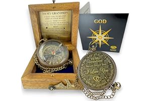 Gifts for Grandson Brass Handmade Compass Gift by Grandfather Gift Idea by Grandpa Grandma Memory Present to My Grandson Birt