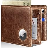 Mens Wallet With AirTag Holder, Bifold Leather RFID Blocking 1-2 ID Windows 12-13 Card Holders, Gift Box and Screen Protector Included, AirTag Not Included