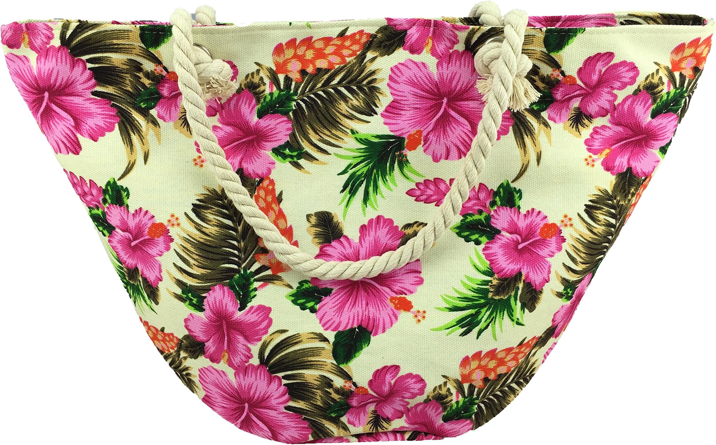 Large Beach Bag With Inner Zipper Pocket - Striped Tote Bag with Rope Handles