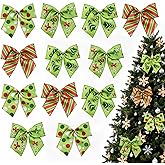 AMZFAVOR 12Pcs Red Green Christmas Bows, 6 Inch Red Green Christmas Tree Bow Ornaments, Xmas Wreath Bow Premade Ribbons Ornaments for Tree Holiday Party Wreath Garland Gift Wrapping