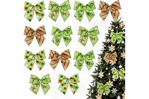 AMZFAVOR 12Pcs Red Green Christmas Bows, 6 Inch Red Green Christmas Tree Bow Ornaments, Xmas Wreath Bow Premade Ribbons Ornaments for Tree Holiday Party Wreath Garland Gift Wrapping