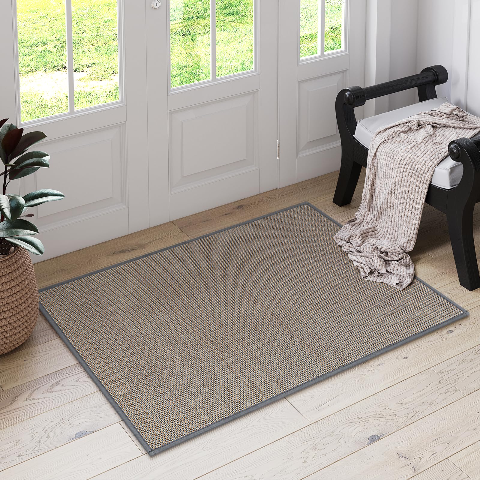 Photo 1 of Lahome Farmhouse Kitchen Rug, 2x3 Door Mat Indoor Entrance Washable Small Bathroom Rugs for Bedroom Non Slip Throw Mat Neutral Indoor Floor Carpet for Front Door Kitchen Sink, Grey