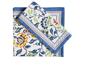 Fingercraft Cloth Napkins Set of 12 Cotton Linen Blend Printed Dinner Napkins Perfect for Parties Dinners Weddings Cocktail Christmas Napkins Cloth 20''x20'' Blue Floral