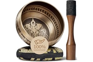 SILENT MIND Handmade Tibetan Etched Singing Bowl Set – Sound Bowl & Meditation Bowl with Cushion, Mallet & Guide – Yoga Kit – Stress Relief Tools – Ancient Himalayan Meditation Tools