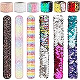 Sequin Slap Bracelets, AngleKai 12 Pack Mermaid Bracelets for Kids Party Favors Slap Magic Wristbands Sequin for Kids Birthda