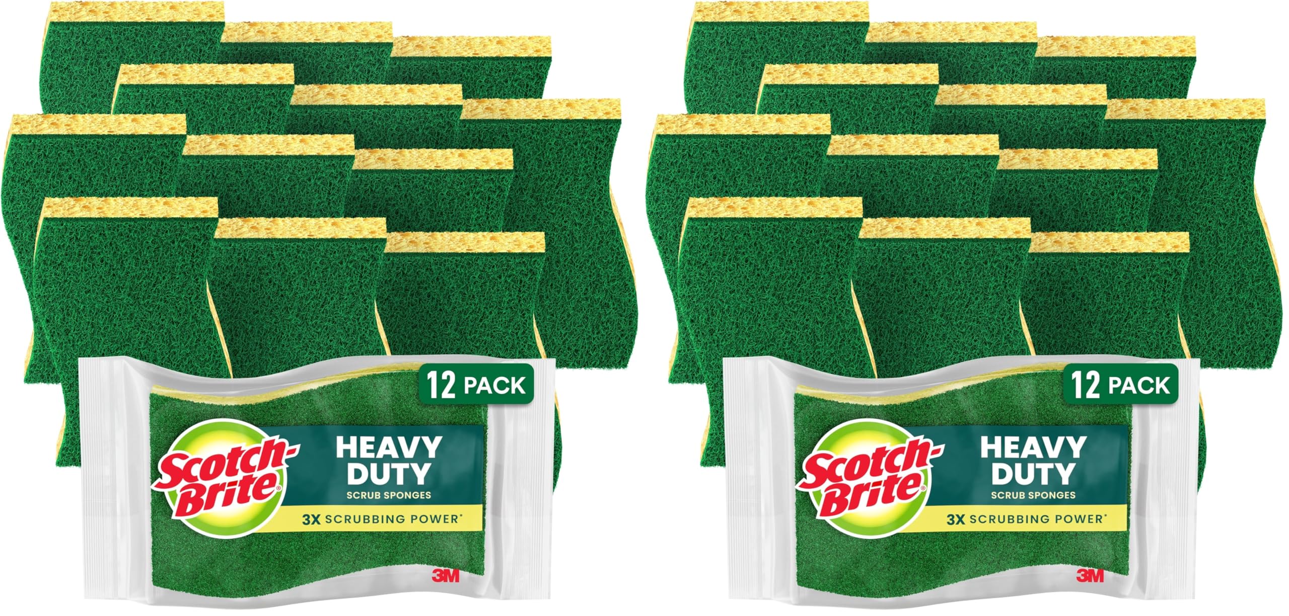 Scotch-Brite Heavy Duty Scrub Sponges, for Washing Dishes and Cleaning Kitchen, 12 Scrub Sponges (Pack of 2)