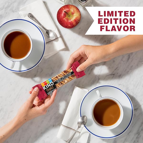 KIND THINS SNACK BARS, CARAMEL APPLE CINNAMON, GLUTEN FREE, LOW CALORIE, HEALTHY SNACKS, 5G SUGAR, 10 COUNT