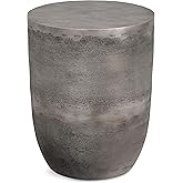 SIMPLIHOME Morris Metal Table - 17 inch Wide Cast Aluminum Round Drum Accent Table in Antique Silver, Contemporary End Table 