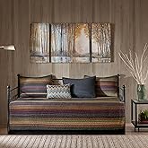 Madison Park Daybed Cover Double Sided Quilting Casual Design All Season Bedding Set with Bedskirt, Matching Shams, Decorative Pillow, 75 in x 39 in, Yosemite, Purple Teal