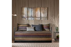 Madison Park Daybed Cover Double Sided Quilting Casual Design All Season Bedding Set with Bedskirt, Matching Shams, Decorative Pillow, 75 in x 39 in, Yosemite, Purple Teal