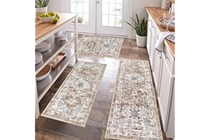 Pauwer Farmhouse Kitchen Rugs Sets of 3, Kitchen Runner Rugs Non Slip Washable, Boho Kitchen Mats for Floor, Indoor Door Mat Entrance, Laundry Room Rug, Thick Kitchen Floor Mat Carpet