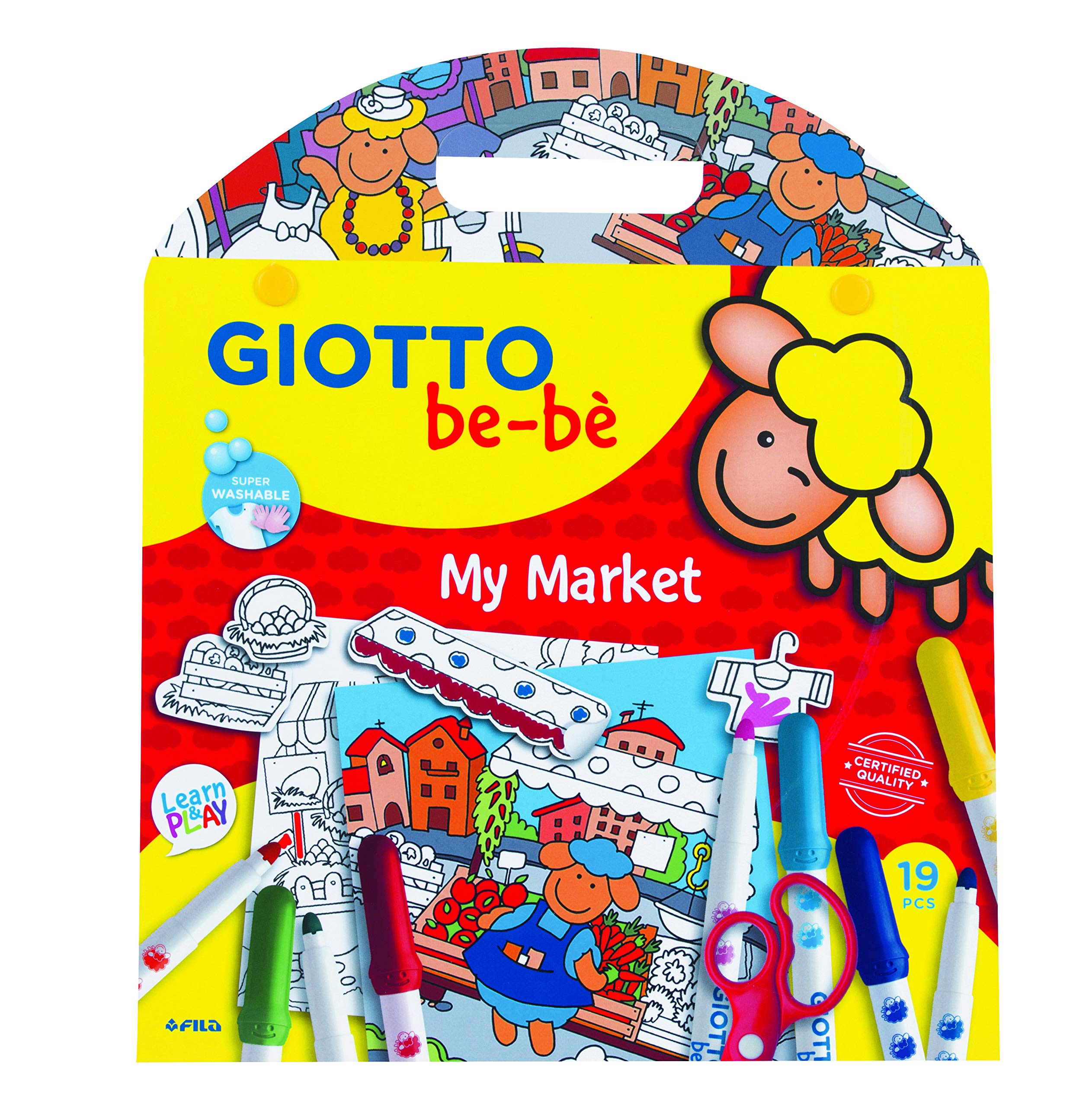 GIOTTO be-bè My be-bè Market Kids Complete Colouring Set, Felt-Tip Pens, Stickers, For Children