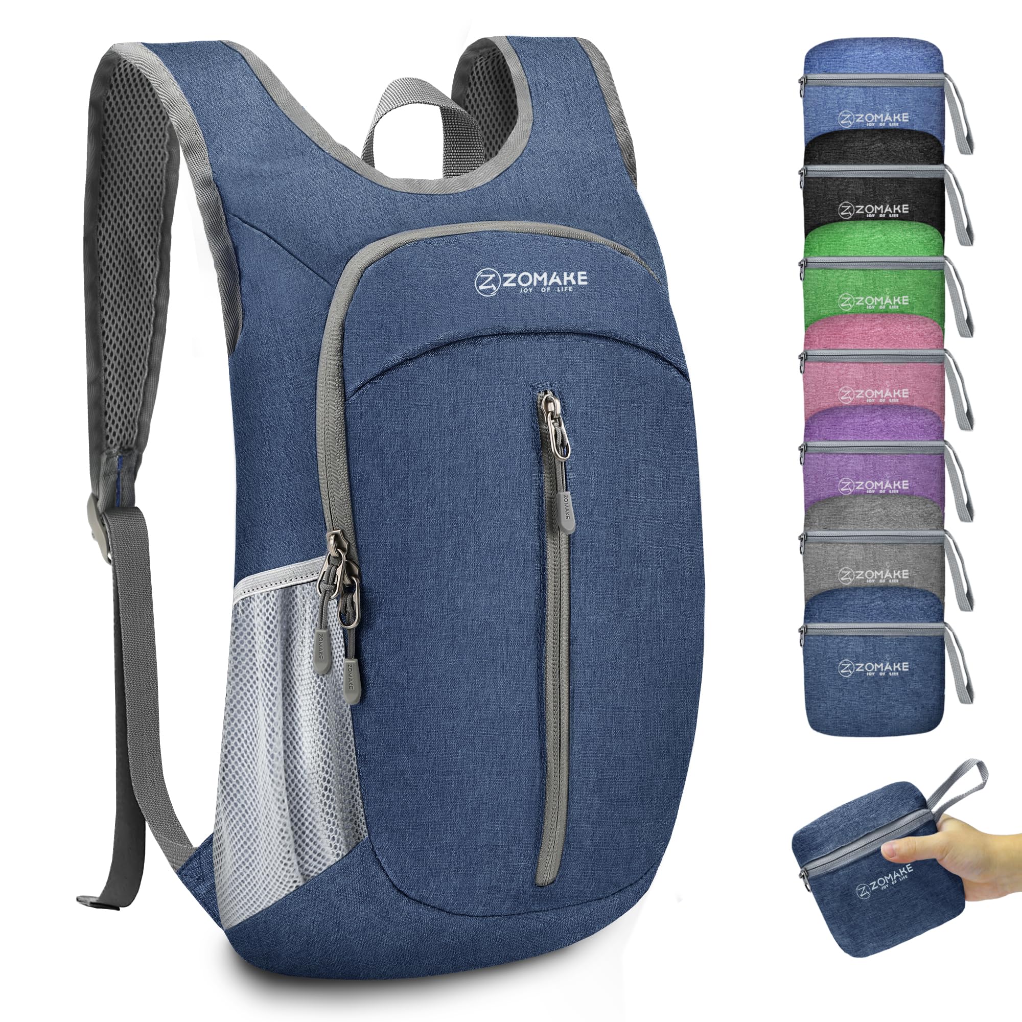 ZOMAKE Lightweight Foldable Backpack, Packable Rucksack 10L Folding Small Back Pack Foldaway Ultralight Daypack for Women Men Travel Hiking Walking (Sapphire Blue)