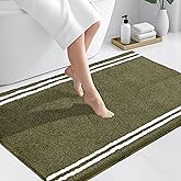 PURRUGS Bathroom Rug Non-Slip Machine Washable 30" x 46", Super Absorbent and Quick Dry Shaggy Microfiber Bath Mat, Extra Soft and Plush Bath Rug for Bathtub, Shower, and Sink, Olive Green