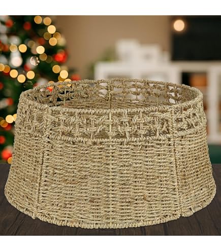 Gingerbread House LED Christmas Tree Collar – 28-inch Festive Tree Skirt Base Cover With Battery-Operated Lights, Snowflake Design