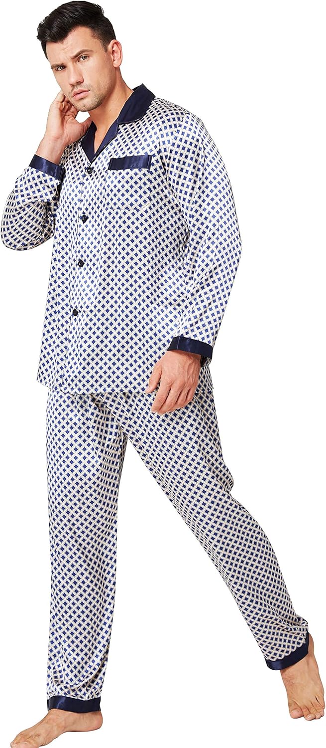LONXU Mens Satin Pajamas Set Sleepwear Loungewear S~3XL Plus at  Men’s Clothing store