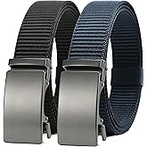 CHAOREN Ratchet Belts for Men 2 Pack - Casual Web Nylon Mens Belt 1 3/8" - Automatic Adjustable Buckle Fit Jeans