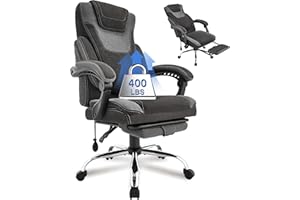 BLISNEST Big and Tall Office Chair 400LBS with Foot Rest, Ergonomic Fabric Executive Desk Chair with Adjustable Lumbar Support, Extra Wide Seat & High Back, Reclining Computer Chairs for Heavy People,BlackGrey