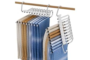 9 in 1 Pants Hangers Space Saving, 2 Pack for Closet Multiple Layers Multifunctional Uses Rack Organizer for Trousers Scarves
