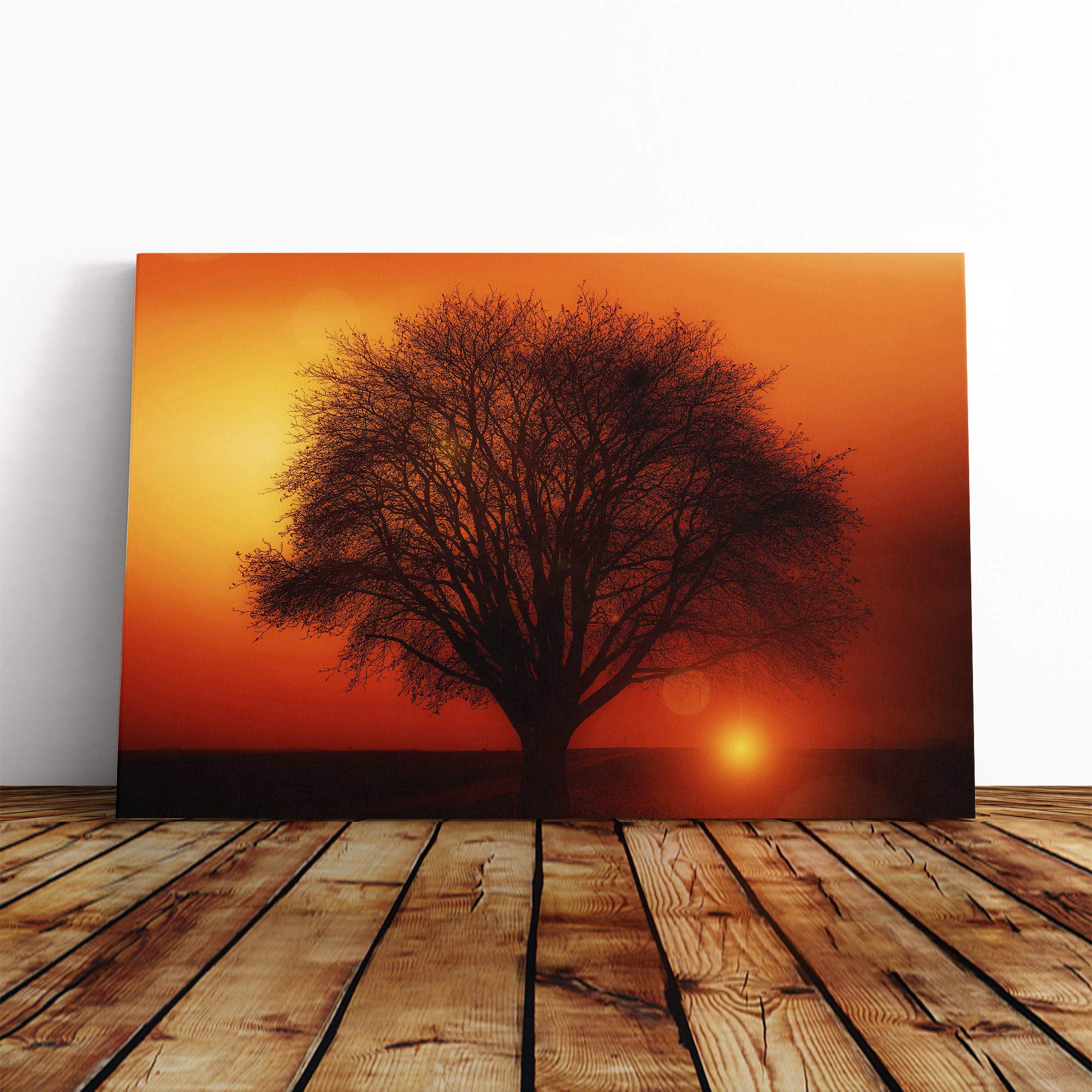 Landscape Lone Tree Sunset (2) Canvas Print | Gallery Wrapped 30mm Frame Wall Art | 20x14 inches | Ready to Hang | Modern Landscape Picture | Living Room Bedroom Lounge Office