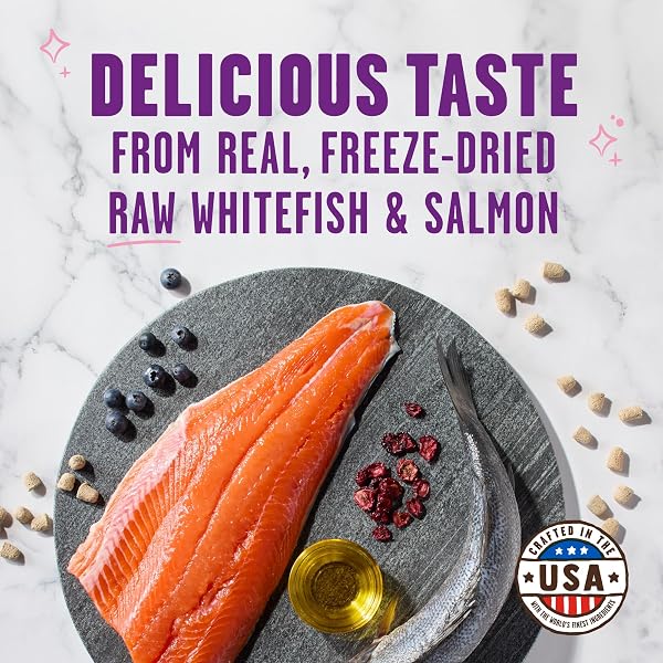 STELLA & CHEWY’S MEOWFULLS FREEZE DRIED CAT TREATS – WHITEFISH & SALMON RECIPE – RAW PROTEIN WITH PROBIOTICS & SALMON OIL – 1 CALORIE PER TREAT – 1.5 OZ