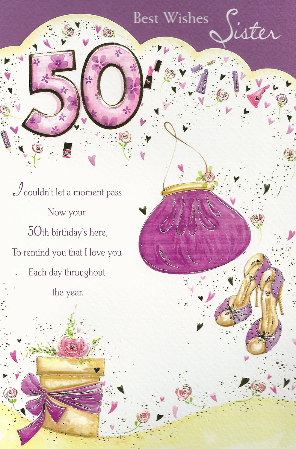 Best Wishes Sister 50th Happy Birthday Card Amazon Co Uk Kitchen Home best wishes sister 50th happy birthday