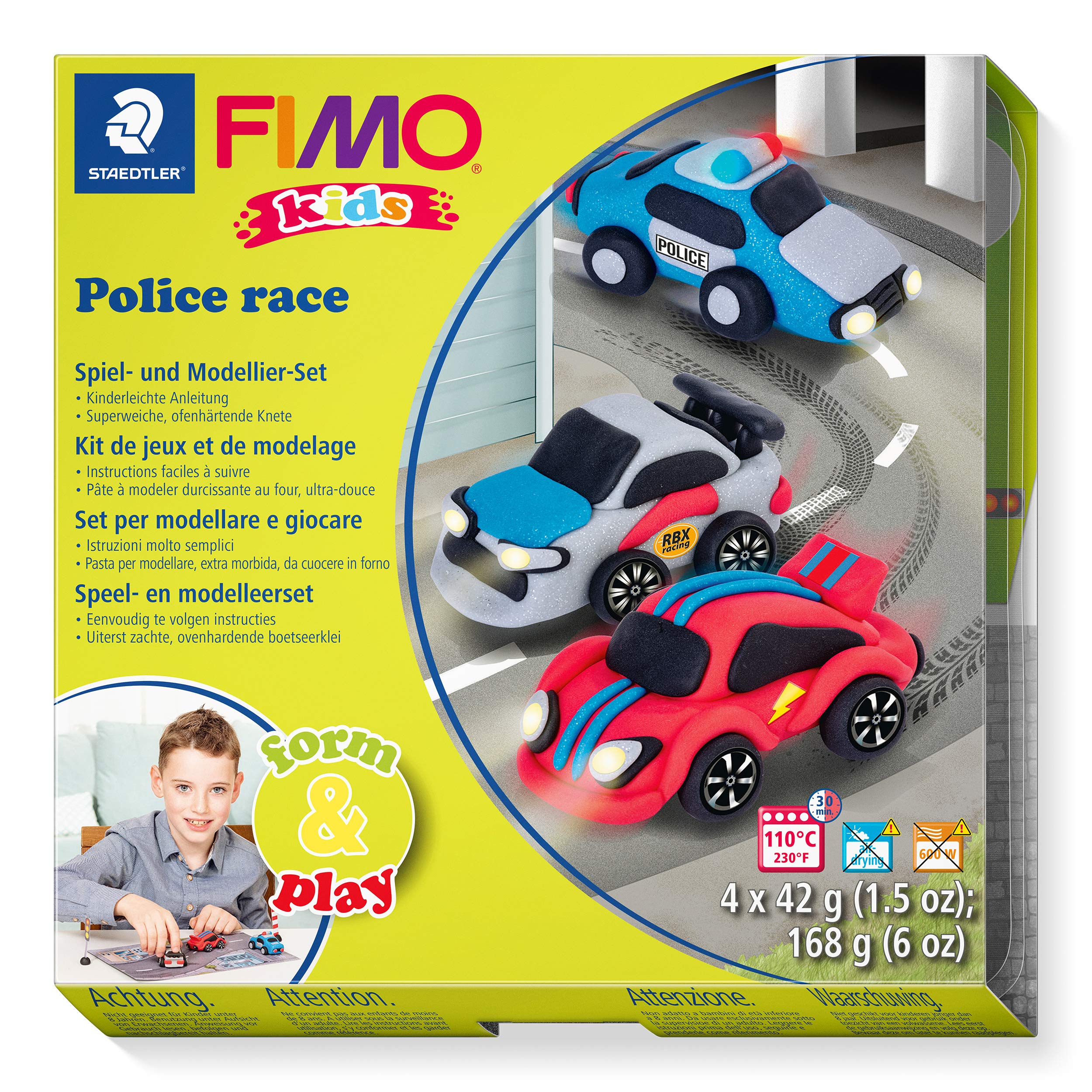 STAEDTLER FIMO Kids Form&Play Police Race Oven Hardening Modelling Clay with Accessories, 8034 29 LY