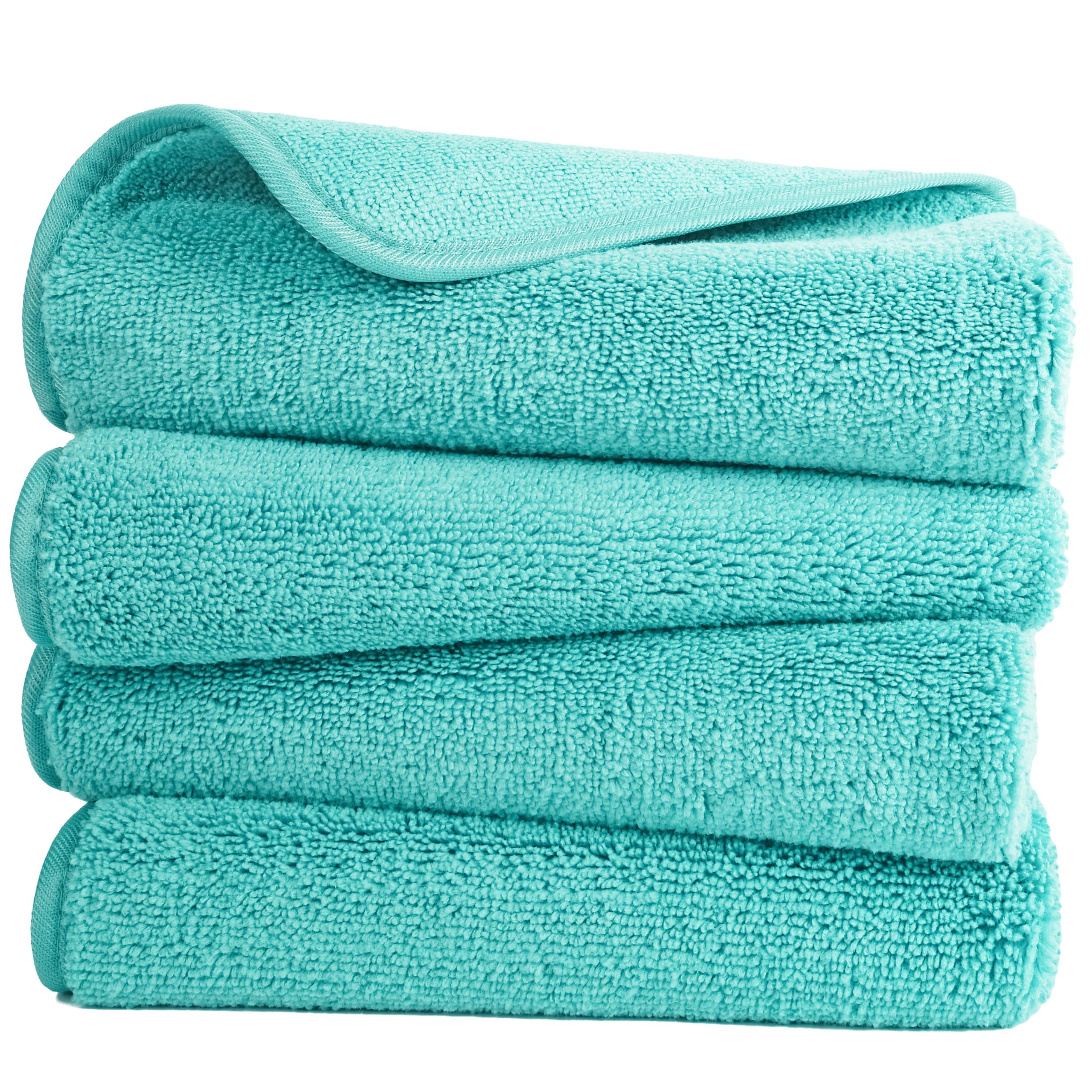 POLYTE Quick Dry Lint Free Microfibre Hand Towel, 40 x 76 cm, Set of 4 (Aqua)