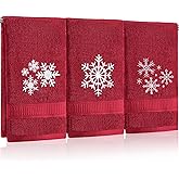 Hillsuren 3 Pcs Christmas Snowflakes Hand Towels Winter Embroidered Xmas Red Decorative Bathroom Towels Absorbent Soft Winter Kitchen Decor Set, 100% Cotton, 13.3 x 29.5''