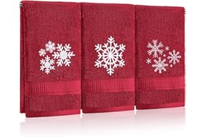 Hillsuren 3 Pcs Christmas Snowflakes Hand Towels Winter Embroidered Xmas Red Decorative Bathroom Towels Absorbent Soft Winter Kitchen Decor Set, 100% Cotton, 13.3 x 29.5''