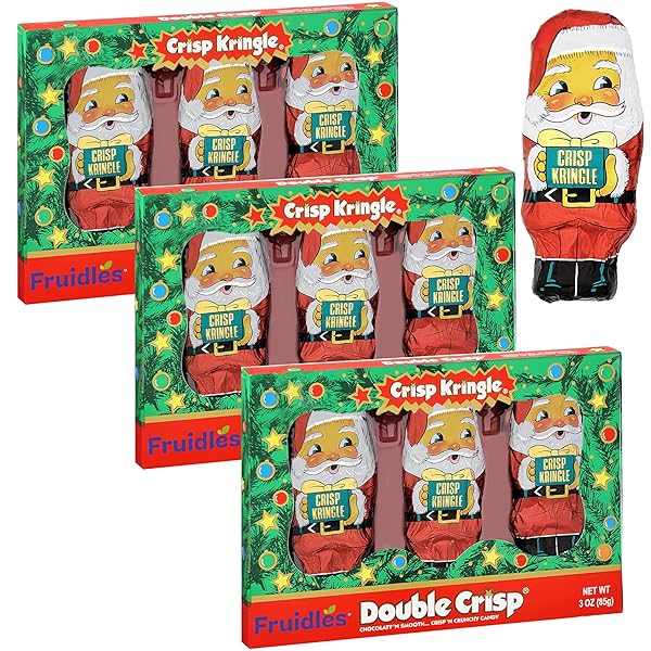 FRUIDLES CHRISTMAS MILK CHOCOLATE, CRISP KRINGLES PARTY BAG FILLERS, INDIVIDUALLY WRAPPED FOILS, KOSHER CERTIFIED DAIRY, NET. WT. 3OZ (85G) (3-PACK)