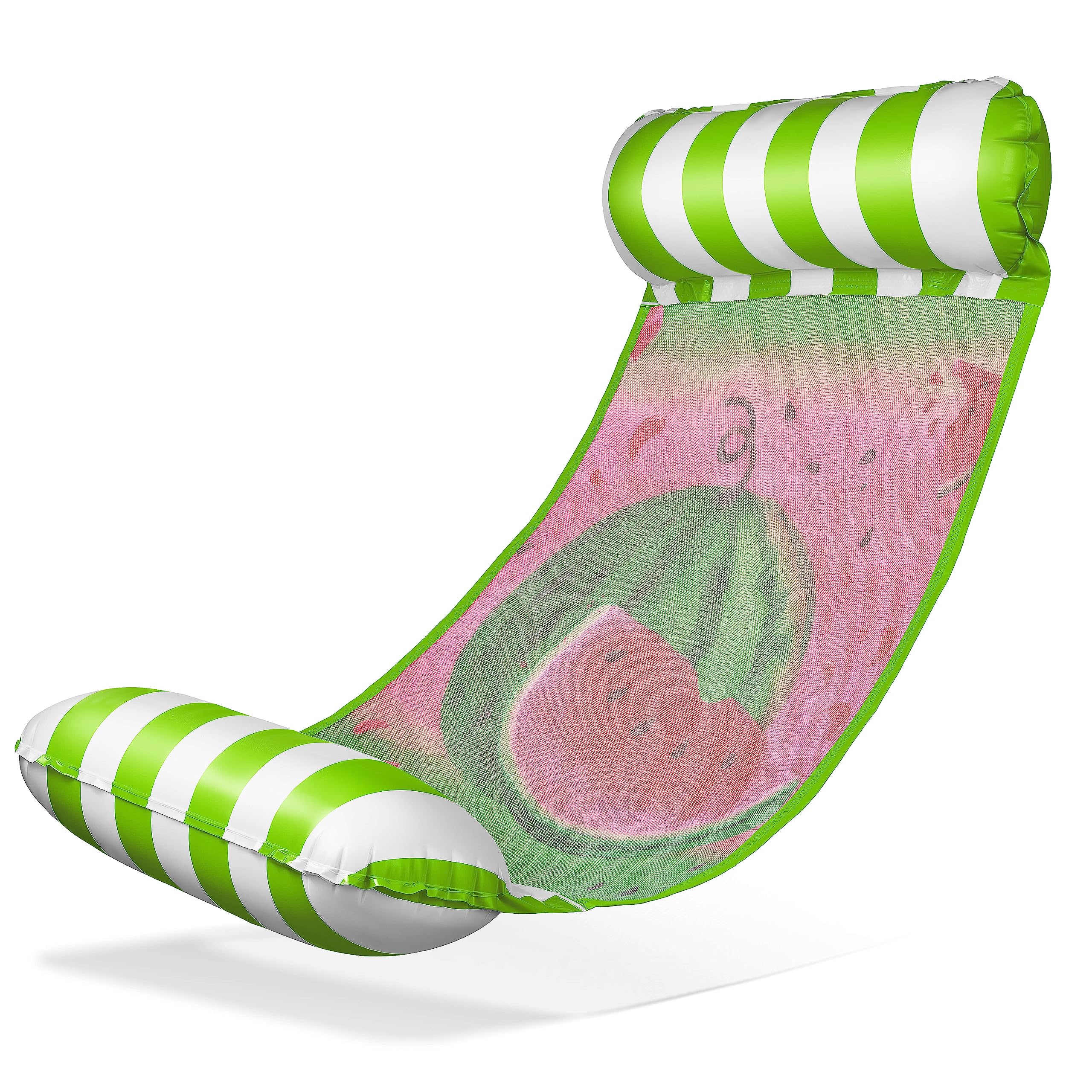 Balinco Inflatable Water Hammock Air Mattress with 2 Air Chambers & Nylon Net for Pool - Floatie Water Mattress Relax Lounger for Adults & Children - Summer Pool Accessories (Watermelon Green)
