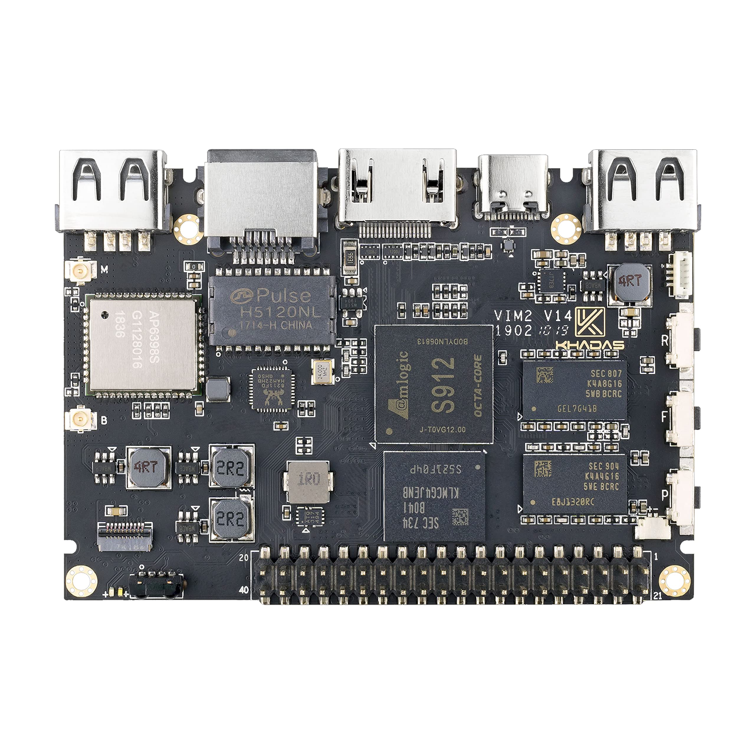Khadas VIM2 Basic Amlogic S912 Single Board Computer 1.5GHz 64-bit Octa-Core CPU, T820MP3 GPU,2x2 MIMO 802.11ac WiFi, Gigabit LAN and a USB-C 2.0 port,a programmable MCU, and Khadas TST(DDR4 2+16GB)