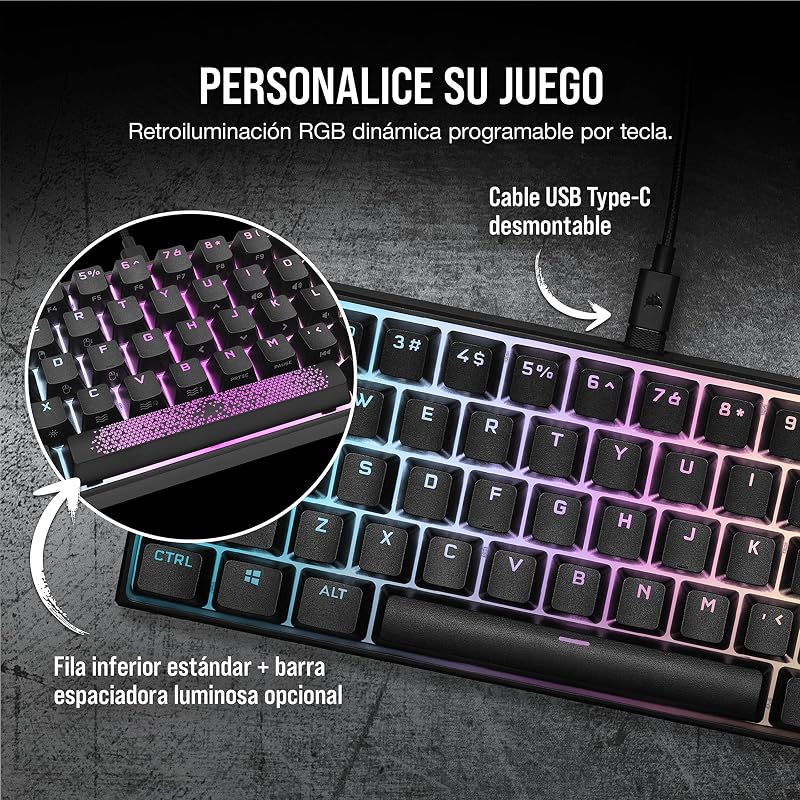 K65 RGB MINI Teclado Mecânico de Gaming 60% Ligado - Switches CHERRY MX RED - Teclados PBT Double-Shot - Compatível com iCUE - QWERTY ES - PC, Mac, Xbox - Preto